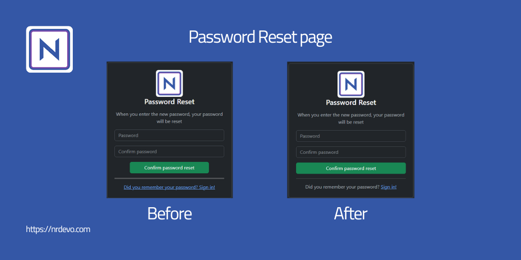 Password Reset page